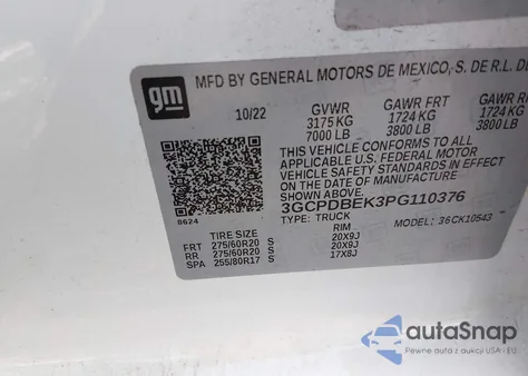 2023 Chevrolet Silverado 1500 4Wd Short Bed Custom from USA, damaged, VIN 3GCPDBEK3PG110376